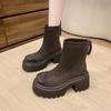 Модные женские сапоги, новые 2024 года, носки, туфли на квадратном каблуке, толстая подошва, увеличенный круглый носок, высокие каблуки, резиновые осенние женские сапоги с застежкой-молнией сзади