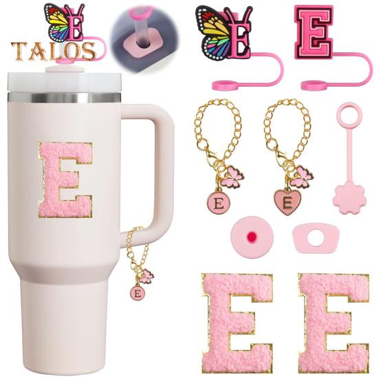 9 шт. портативный набор для пробок для соломинок с буквами и бабочками, аксессуары для чашек объемом 30 унций и 40 унций, многоразовые силиконовые крышки для соломинок с рисунком, цепочка с подвесками