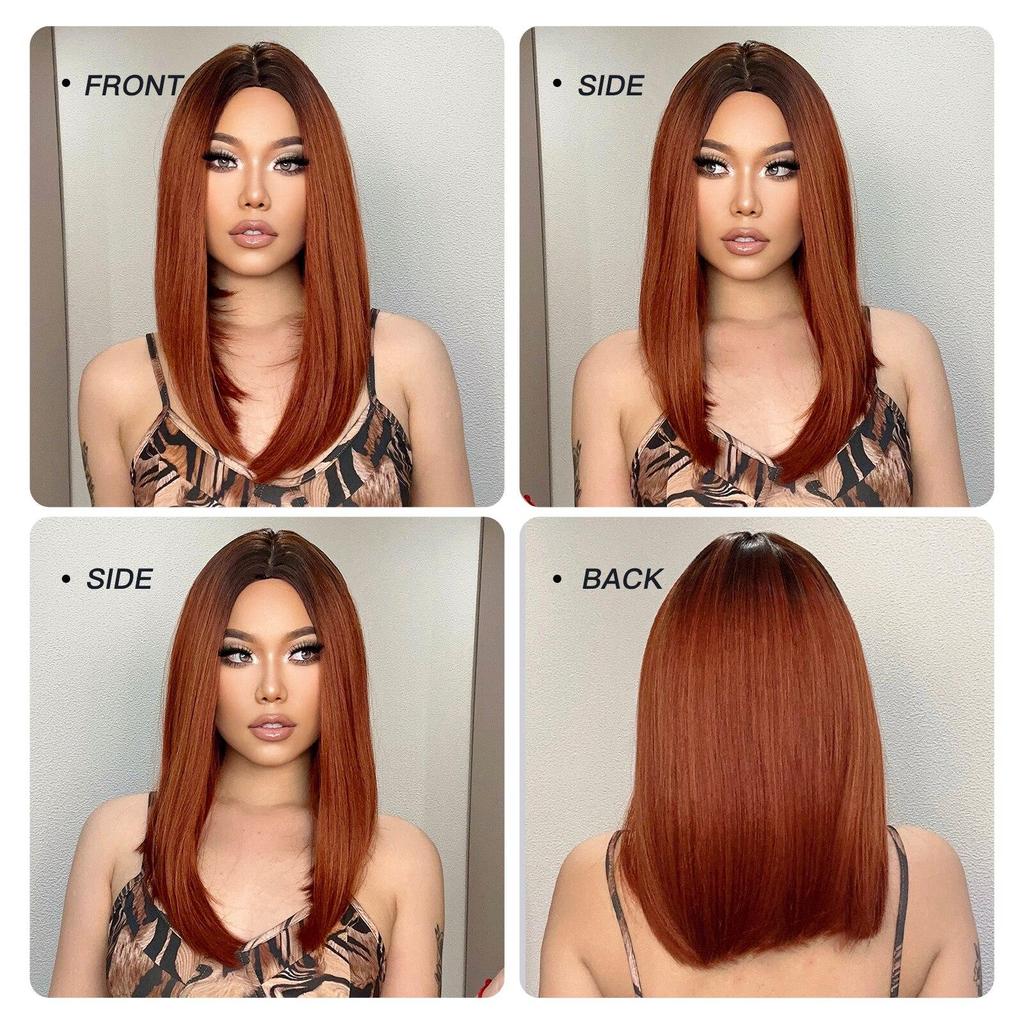EASIHAIR Medium Length Red Ombre Synthetic Natural Wigs Middle Part for Women Daily Cosplay Use Heat Resistant Fiber Hair Wigs