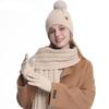 3Pcs Winter Warm Set Knit Hat Scarf Gloves Ear Protection Alpaca Wool Blend Women Cold Weather Riding Gear Multi Color