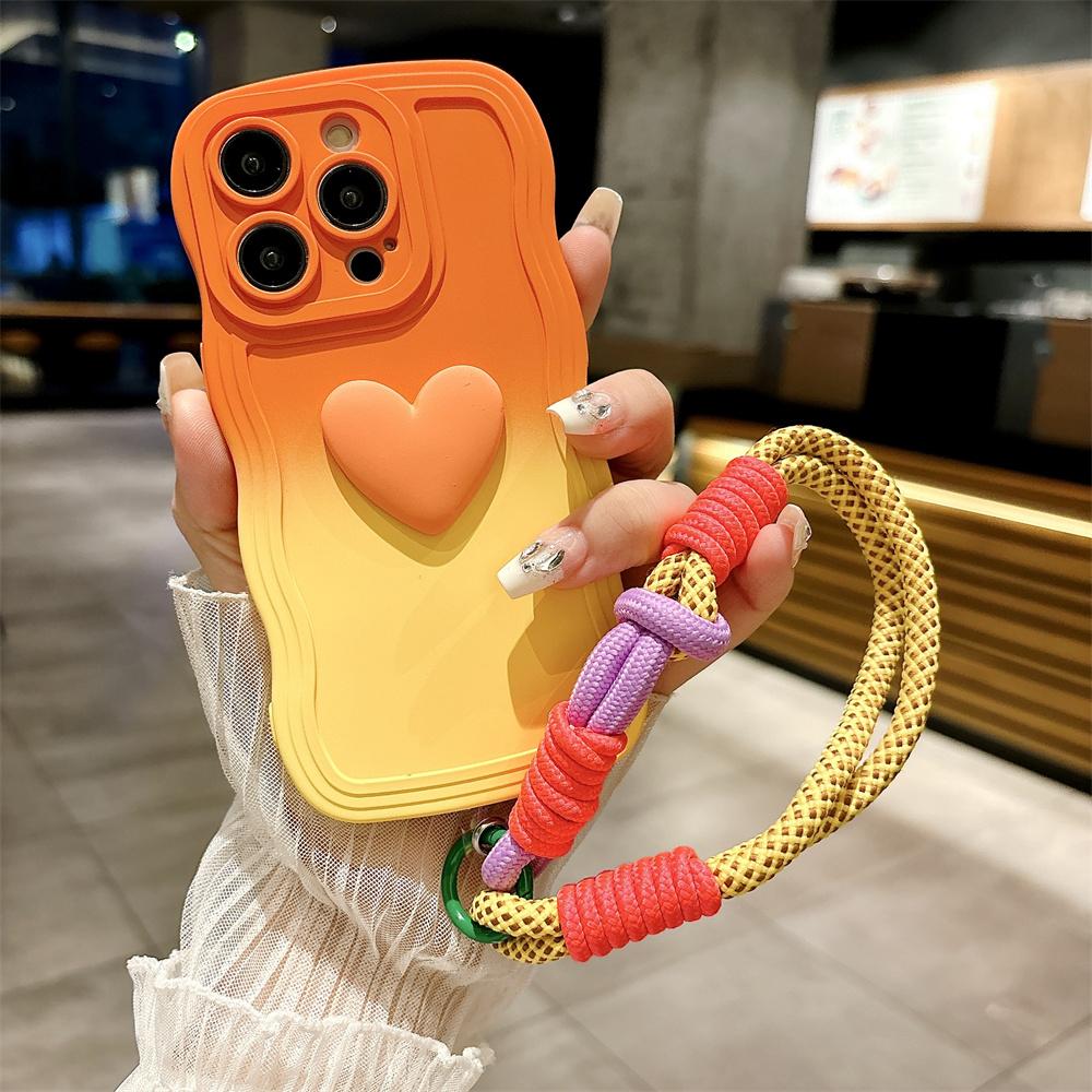 Мультяшный Любовное Сердце Градиентный Чехол-Ремешок для For Iphone 16 1 14 17 Pro Max Air Plus 12 13 11 Xr Xs Ремешок на Руку/Запястье Волна Мягкий Чехол