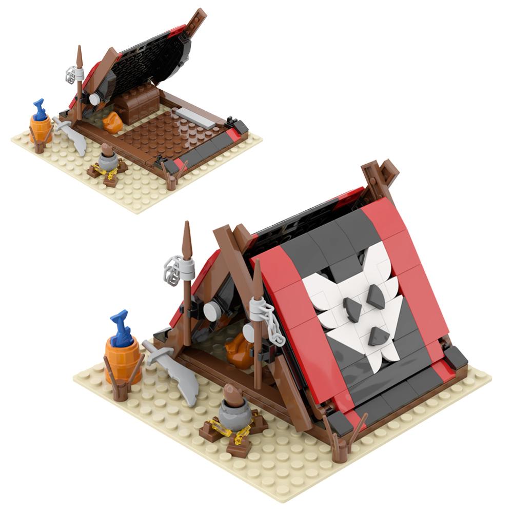 MOC Средневековые военные строительные блоки солдаты фигурки аксессуары костер палатка транспорт повозка боевой конь оружие кирпичи игрушка