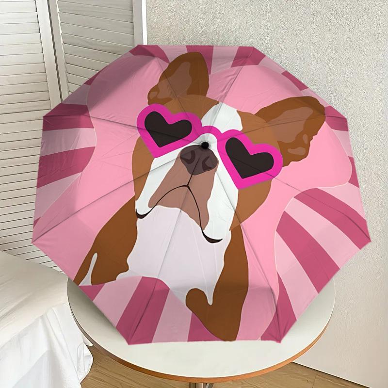 1pc Dog Love Automatic Folding Umbrella Durable Iron Frame, Iron Umbrella Structure Suitable for All Seasons yy260203117