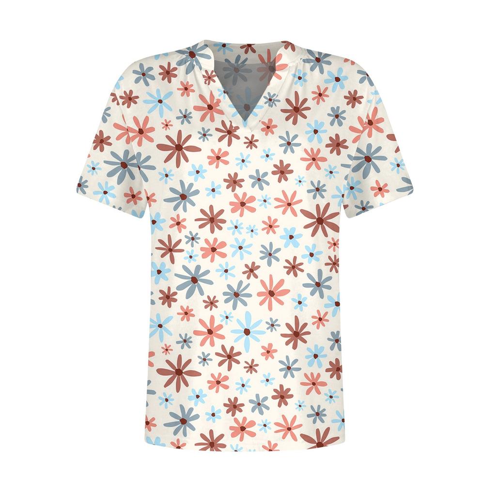 Womens Summer Tops Short Sleeve V Neck Shirts Loose Casual T-Shirts