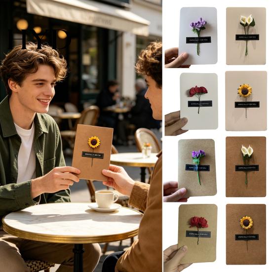 Surprise Opening Card Artificial Flower Greeting with Envelope Creative Birthday Thanksgiving Mothers Day Unique Gift for Loved Ones Wedding