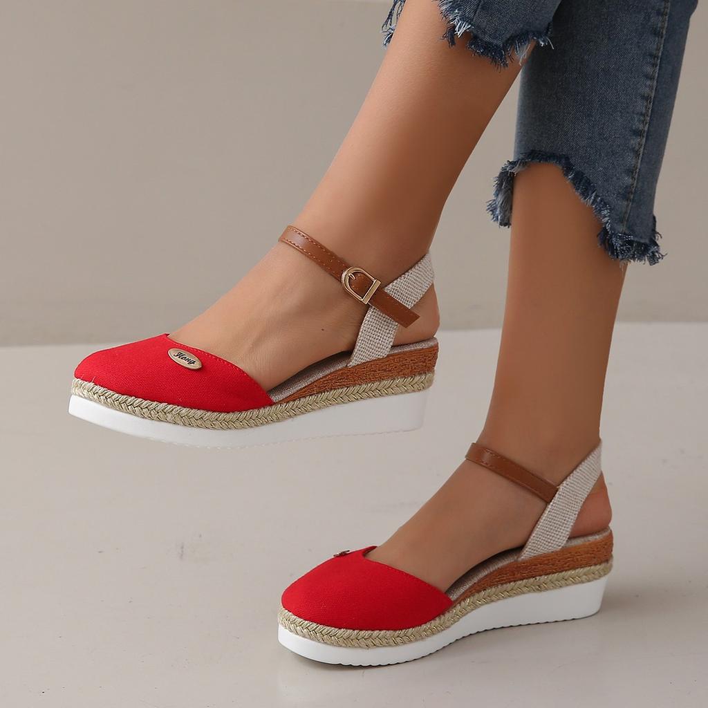Fashion Women Closed Toe Wedge Sandals Women Summer Buckle Strap Shoes Women Fashion Espadrilles Platform Sandals Sandalias De Mujer