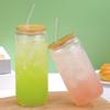 Spill-Proof Glass Drink Cup With Straw and Lid Glass Straw Cup Household Bubble Tea Cup  Office