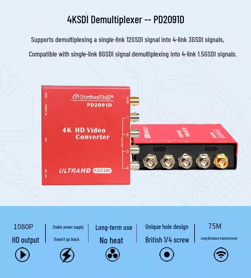 Devicewell PD2091D 12G/4K Demultiplexer 4-Link 3G SDI HD Signal