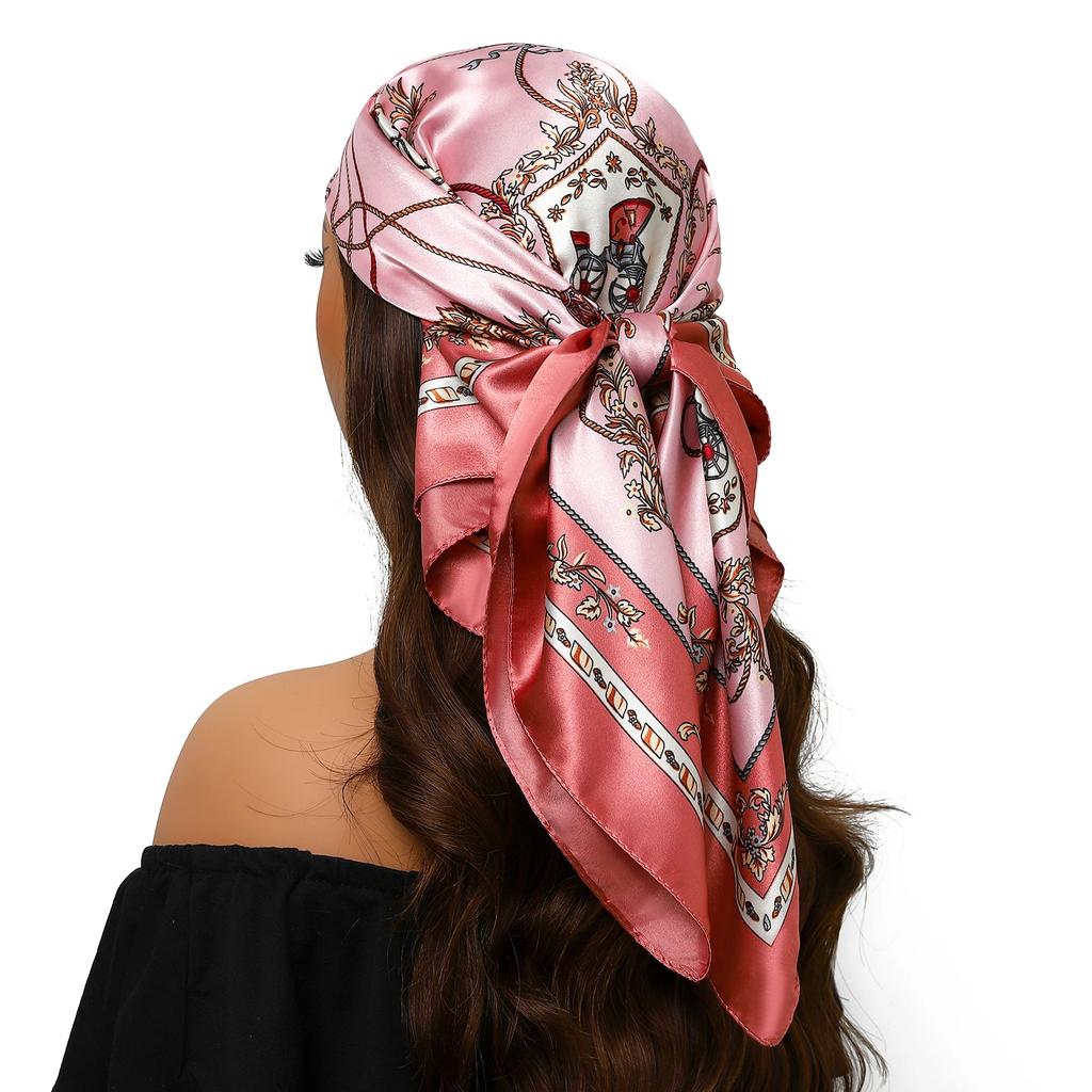 Head Scarf Women Luxury Brand Square 90*90cm Silk Foulard Satin Bandana Cheveux Soft Neckerchief Hijab Hair Scarves For Ladies