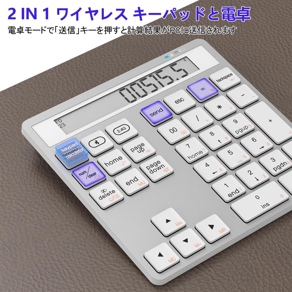 Bluetooth Number Pad and Calculator, 34 Keys, Bluetooth & 2.4G USB Numeric Keypad with Display for MacBook Pro Air, iMac, and Desktops, Data Entry