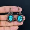 Blue Copper Turquoise Handmade Gemstone Earrings, 999 Copper Wire Wrapped Earrings Antique Jewelry, For Engagement Gift