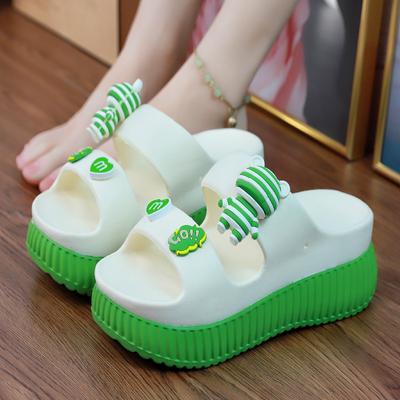 Новые 7 см открытый каблук массивные тапочки из ЭВА женские летние шлепанцы на платформе цветочные туфли женские двухцветные домашние пляжные тапочки садовые сабо