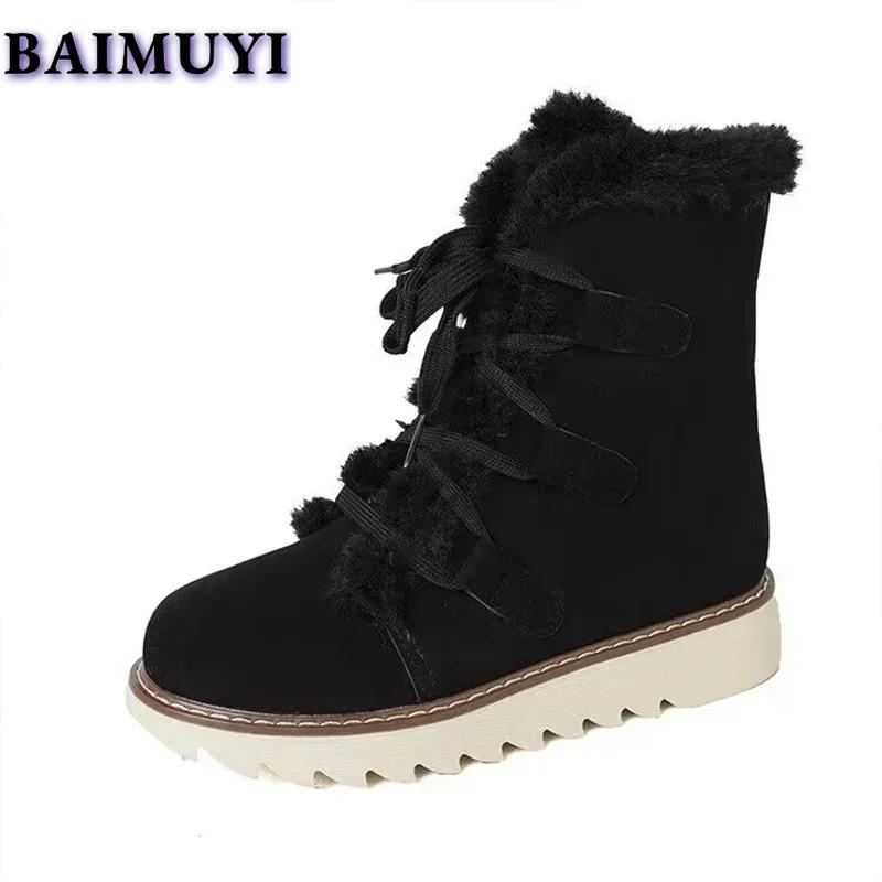 Fur Flats Platform Women Snow Ankle Boots Suede Shoes 2025 Trend Casual Walking Short Plush Chelsea Boots Winter New Mujer Botas