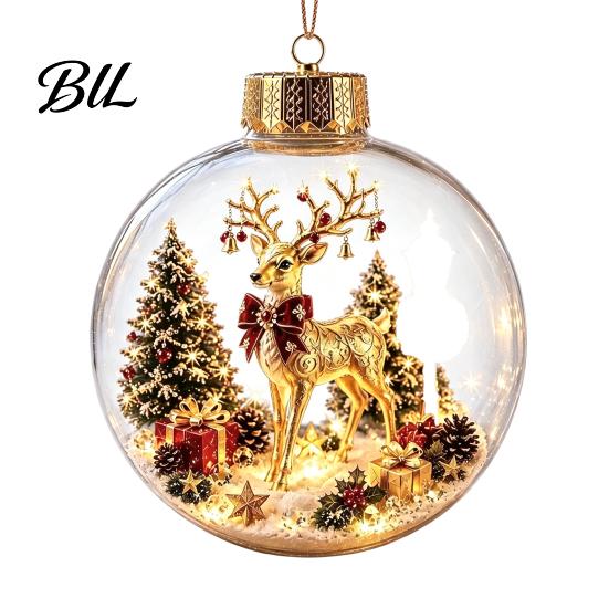 Christmas Gift Tags Clear Ball Ornaments, Acrylic Hanging Decoration with Gingerbread House Xmas Tree Decor Reindeer Santa Inside for Holiday