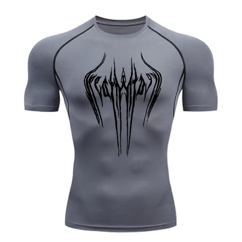 Мужская дышащая компрессионная спортивная футболка с коротким рукавом, худи для бодибилдинга, фитнеса, пота, для бега, тренировок, спортивная одежда, топ S-3XL