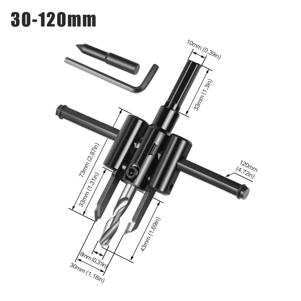 1PC 30/40-120/200/300mm Adjustable Circle Hole Saw Aircraft Type Hole Opener Circle Hole Cutter Drill Bit Woodworking DIY Tool
