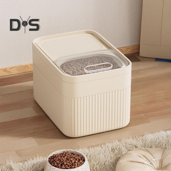 Storage Builtin Barrel With Grain Measuring Cup Clear Cover Large Capacity Wide Mouth Airtight Pet Food Container