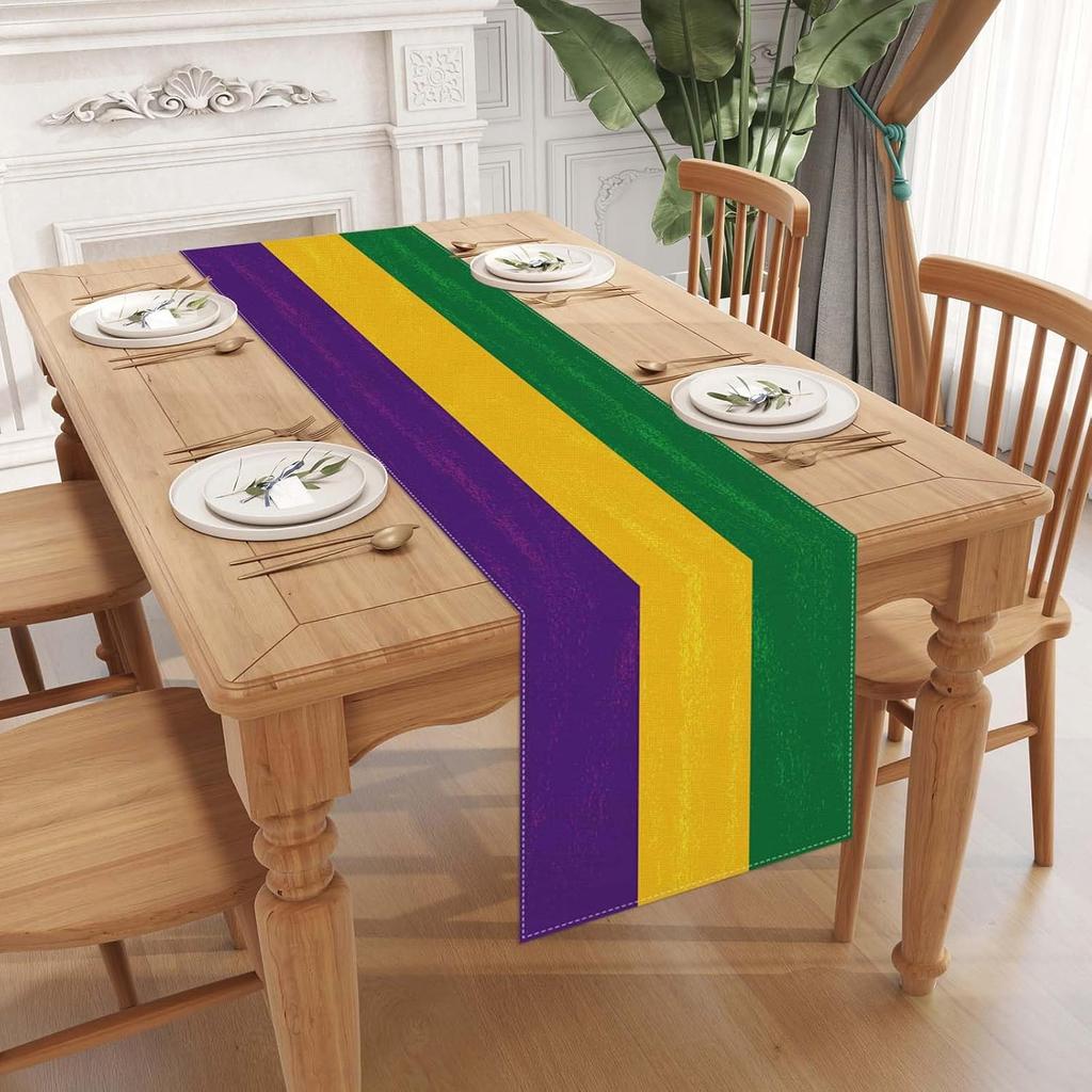 Jiudungs Linen Mardi Gras Table Runner 72 Inches Long Mardi Gras Table Decor New Orleans Mardi Gras Brazil Carnival Decoration and Supplies for Home