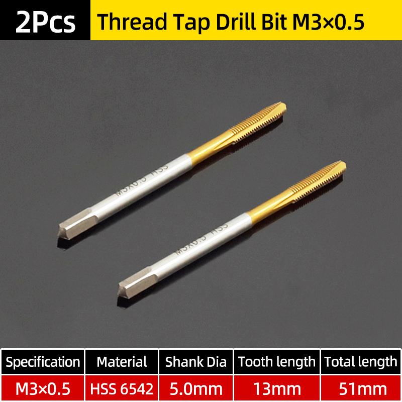Machine Thread Tap Drill Bit HSS 6542 Titanium Metric Screw Machine Taps Straight Flute Hand Tool M2/M2.5/M3/M3.5/M4/M5/M6/M8