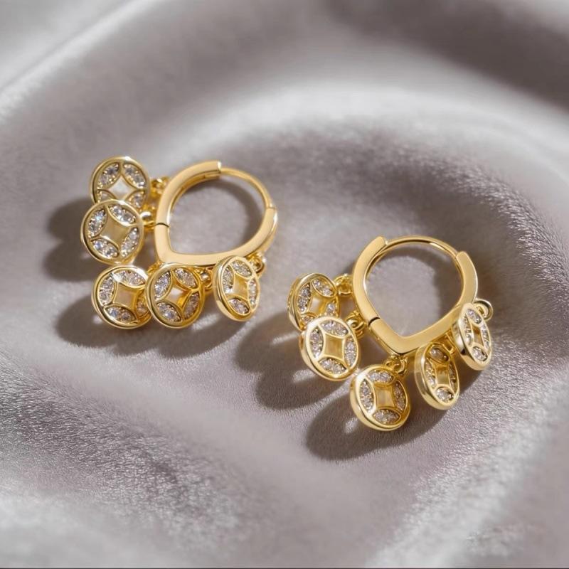 Super flash lucky Nafu five emperors money earrings feminine temperament versatile simple ear buckles fashion temperament exquisite earrings
