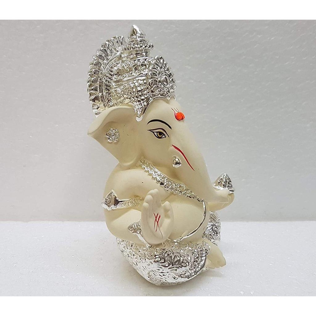 Silver Plated Ganesha Idol Silver Chandan Ganesh Idol For Car Dashboard Ganesha Murti Ganpati Idol For Home Decor