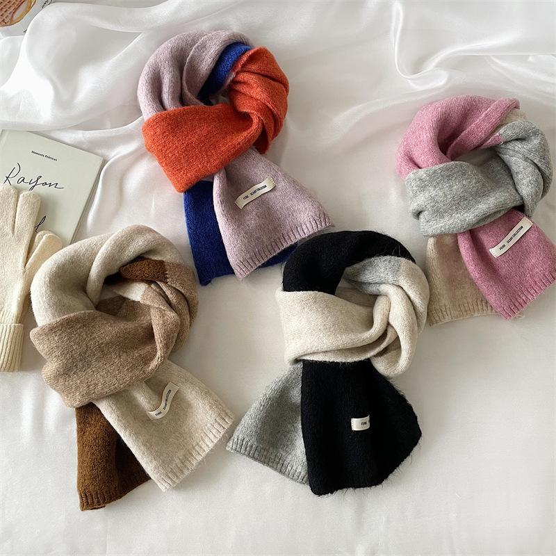 Korean Style Winter Warm Wool Scarf for Women Design Striped Elastic Knitted Scarves Female Bandana Thick Neckerchief Shawl