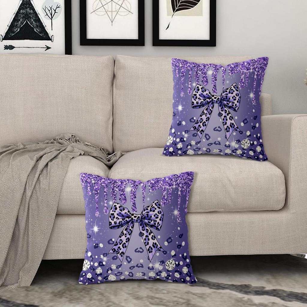 Y2K Style Bow Print Throw Pillow,Glitter Ombre Pink Yellow Pillowcase, Fashion Home Decor Cushion Case For Bedroom Living Room