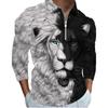Рубашки поло мужские с длинным рукавом модные серые с принтом льва новые мужские рубашки поло с длинным рукавом на молнии футболка топ