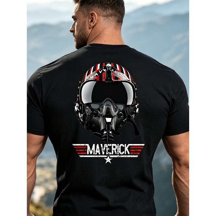 Men's Maverick Helmet T-Shirt - Aviation-Themed Call Sign Print, Breathable Crew Neck Casual Shirt Suitable for Outdoor, Aviation Enthusiast Apparel,