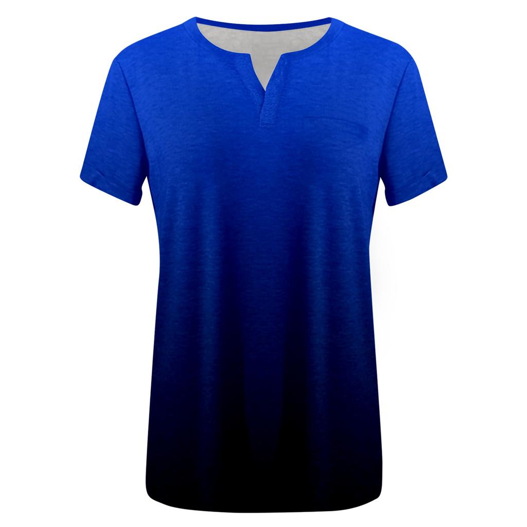 Fashion Plus Size Women's Casual Short Sleeve Round Neck Gradient Print T-shirt With Pockets