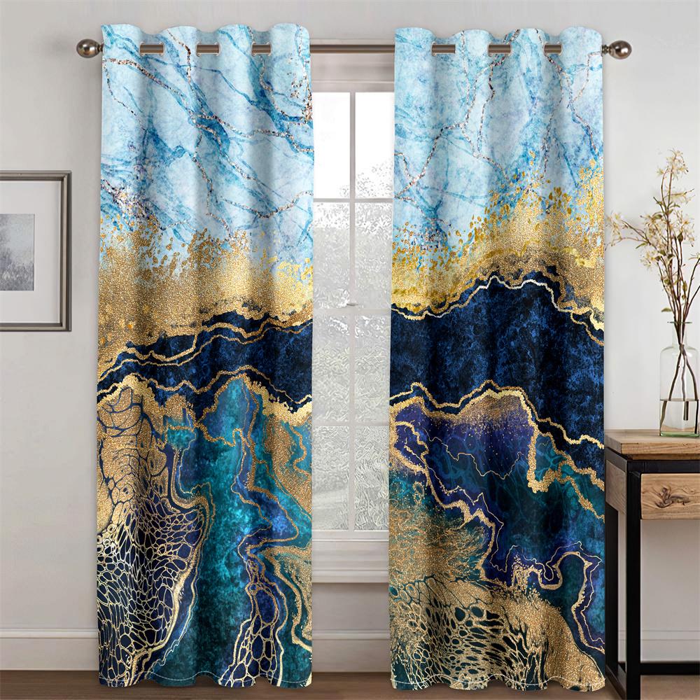 Modern Colorful Marble Abstract Art Crack Thin 2 Pieces Light Filtering Curtain for Living Room Bedroom Home Window Drape Decor