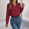 Женские футболки с длинным рукавом и v-образным вырезом, однотонная футболка, женская футболка, уличные шифоновые блузки, топ