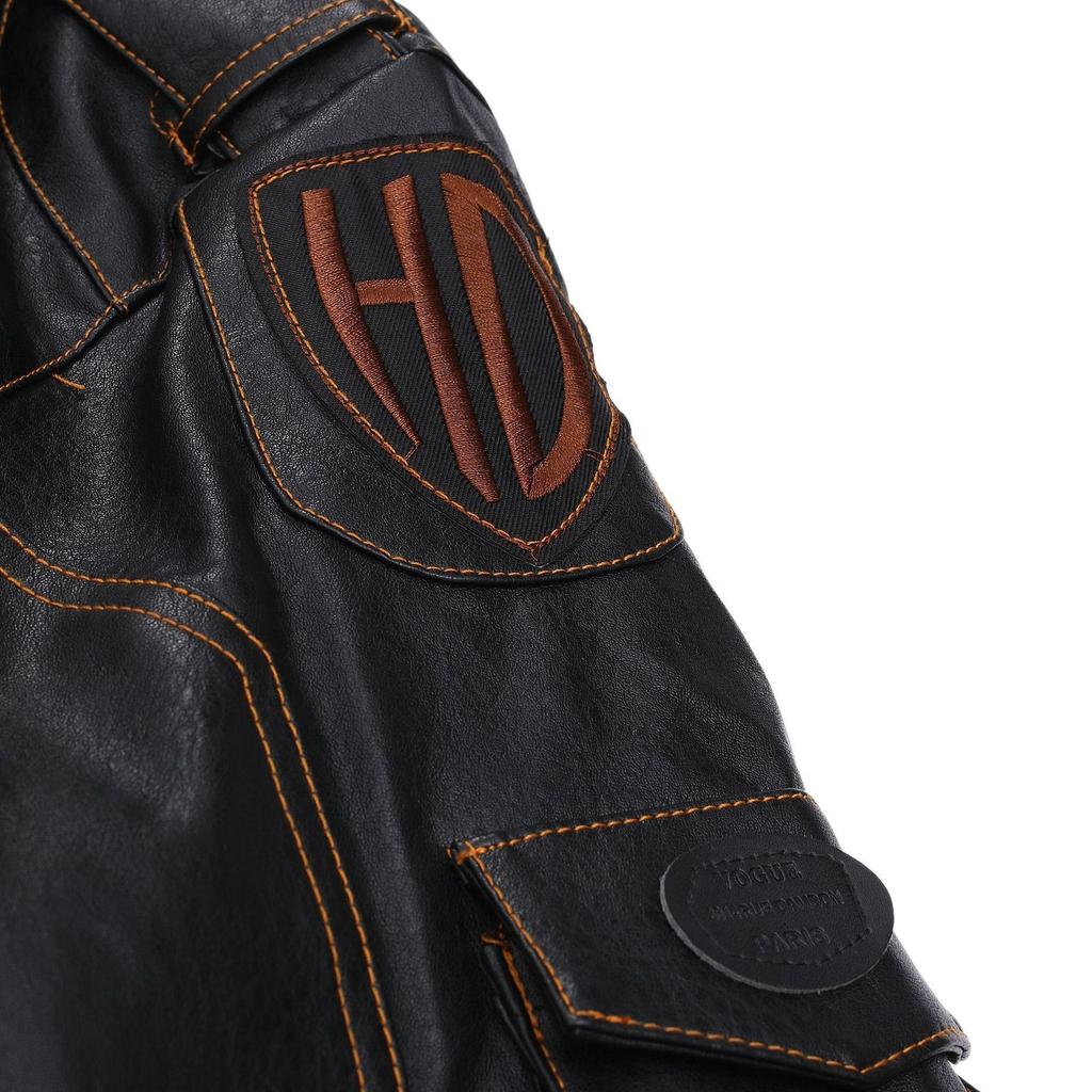 Мужская осенне-зимняя персонализированная кожаная куртка Slim Fit Multi Pocket Zipper Jacket