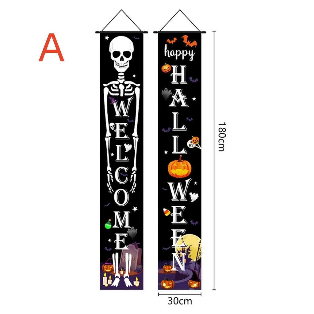 Hanging Halloween Door Decorations Front Door Banner Decor Porch Sign Funny Reusable Banner for Home Yard Garage 180cm/71inch