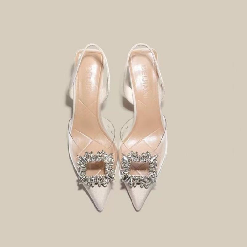 Мода весна и осень мода новые сексуальные банкетные удобные прозрачные однотонные туфли с острым носком женские туфли на высоком каблуке