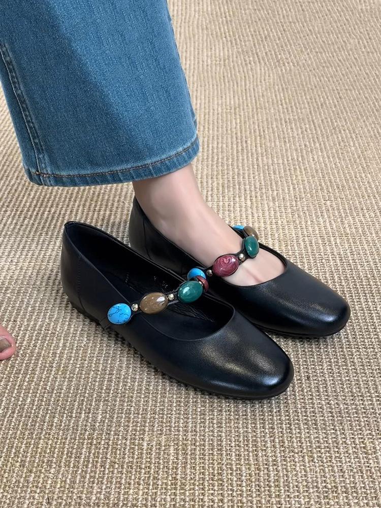 Мягкая овчина~ Натуральная кожа на плоской подошве черные туфли-лодочки с перемычкой в стиле французского ретро на среднем каблуке женские маленькие кожаные туфли