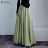 Women Casual Elastic Waist Solid Color Loose Long Skirts