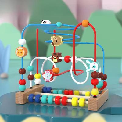 Игрушка для малышей из бука: Деревянные бусины для рук с изображением фруктов и животных, трехскоростной обучающий дизайн
