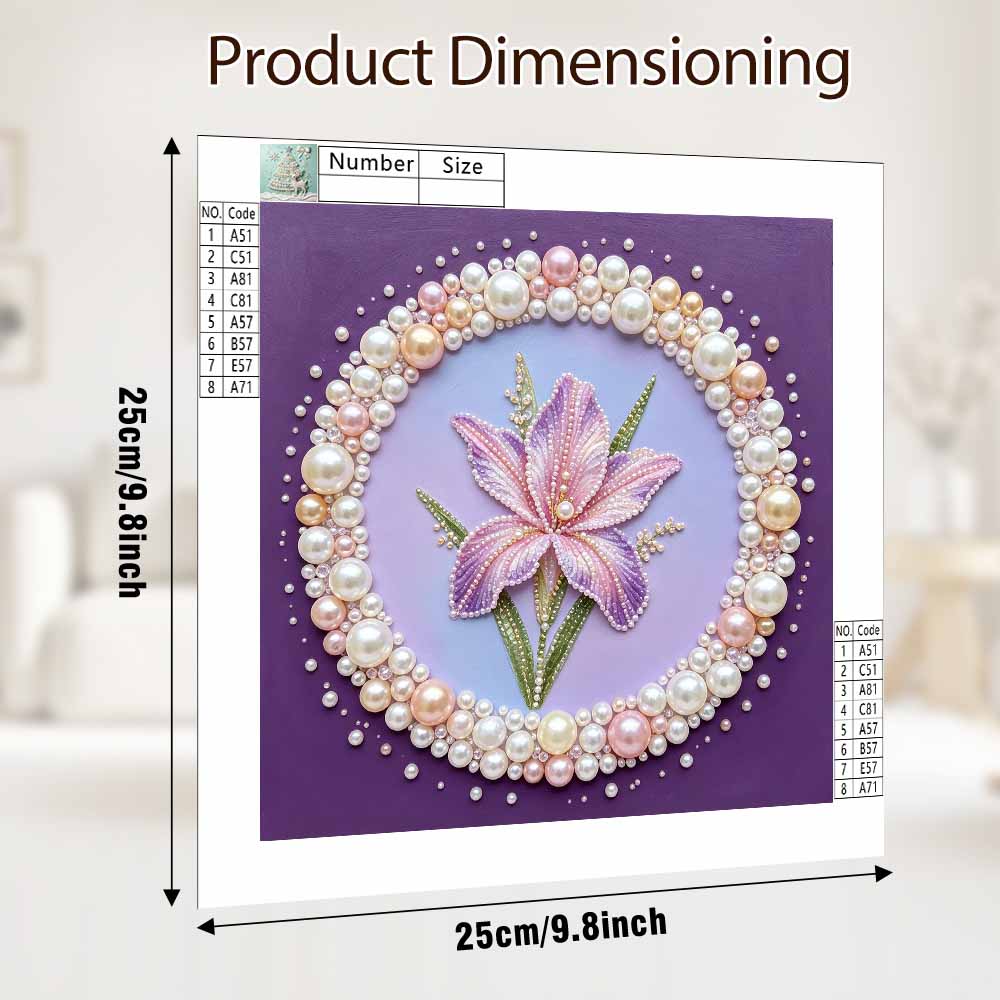 Pearl painting kit DIY purple lily flower art. home or office wall decoration