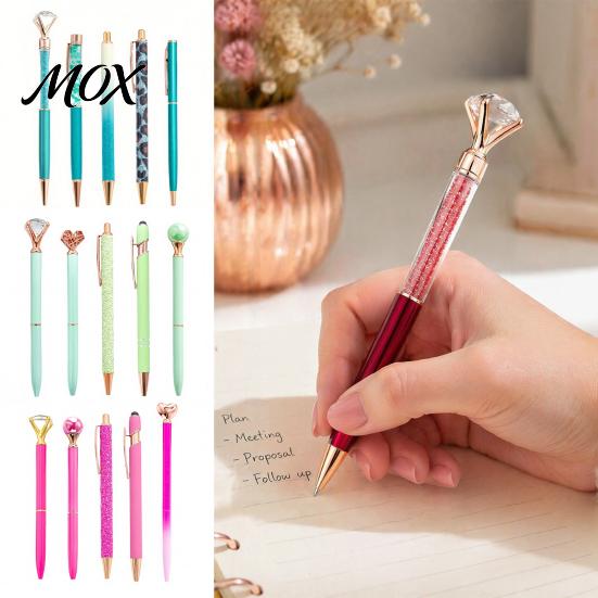 Sparkling Crystal Office Pen 5PCS Metal Diamond Ballpoint Pens, with Rhinestone Decor, Flowing Glitter Writing Tool Smooth Press Mechanism Pen,