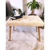 Hornbeam Retro Wooden Leg Handmade Cream Pofidik Pouf Bench Sofa Chair