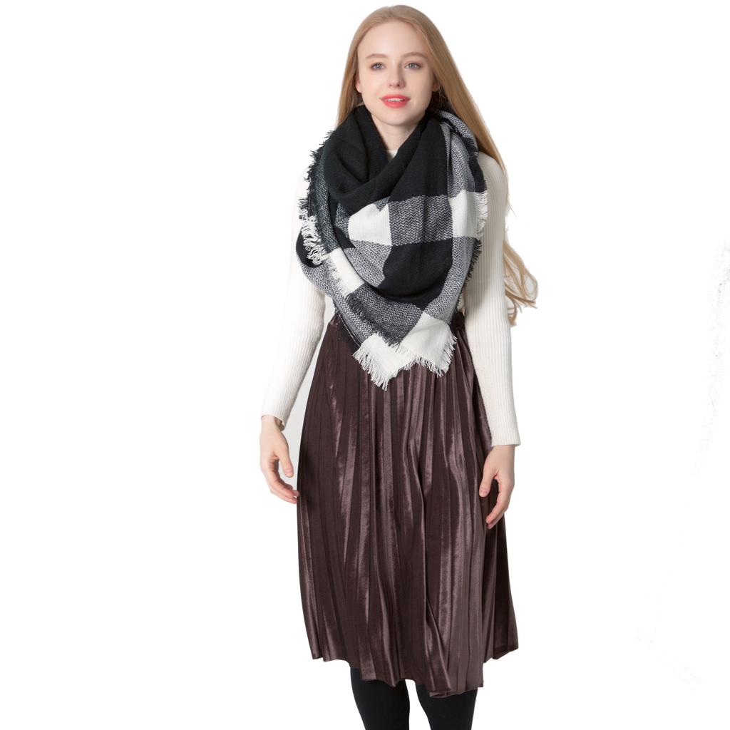 Autumn and Winter Faux Cashmere Black and White Double-sided Large Plaid Square Scarf Scarf Ladies Shawl