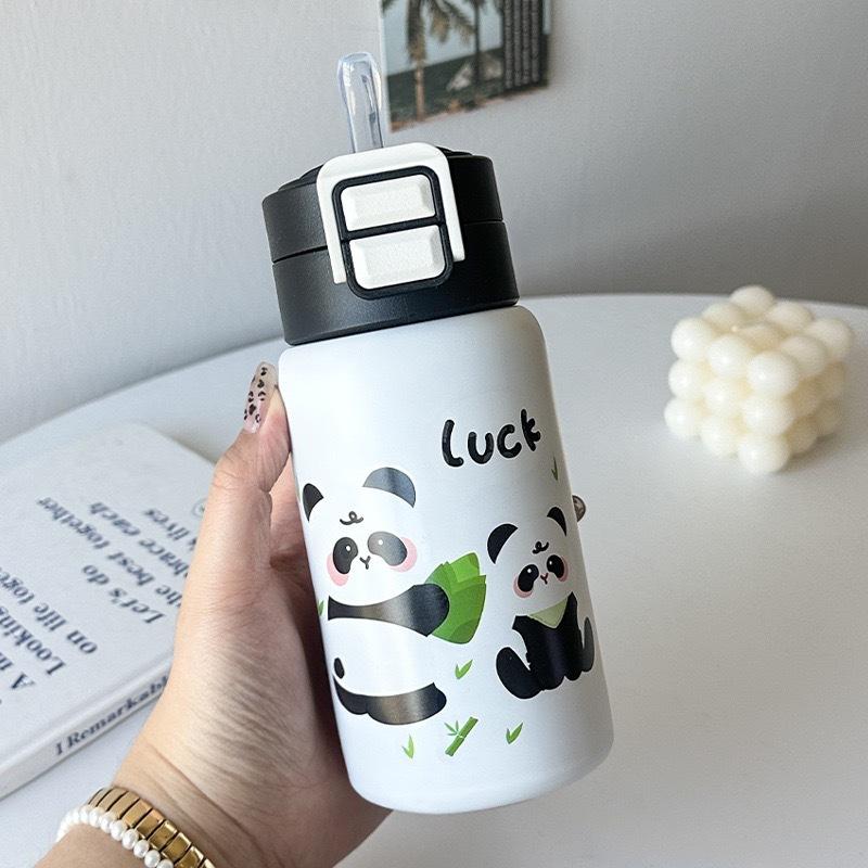 Water bottle new cute fun cartoon stainless steel thermos cup bouncing cover straw cup outdoor children's cup