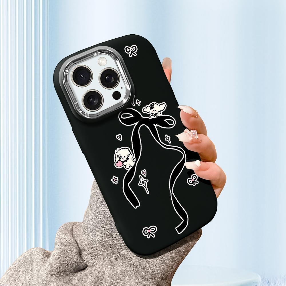 For Samsung A16 A15 A14 A13 S24 S23 Redmi 13C Note 13 12 11 Pro iPhone 16 15 Cartoon Bowknot Dog Soft Silicone Candy Color Phone Case