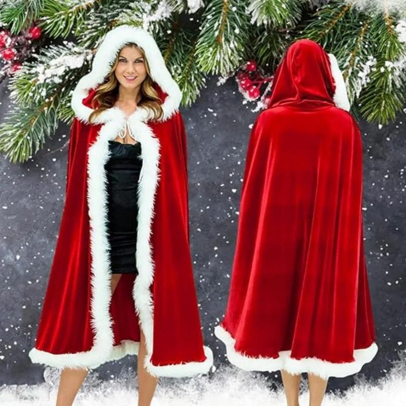 Рождественский плащ для женщин с капюшоном, пончо, куртка для взрослых и детей, рождественский карнавальный костюм, бархатная накидка с капюшоном, пальто, костюмы для косплея для женщин