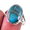 Natural Blue Copper Turquoise Gemstone 925 Solid Sterling Silver Ring S.8 P2n85