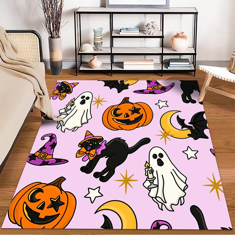 Halloween Theme: Cats, Ghosts, Pumpkins Non-slip rug suitable for living room and bedroom sofas.