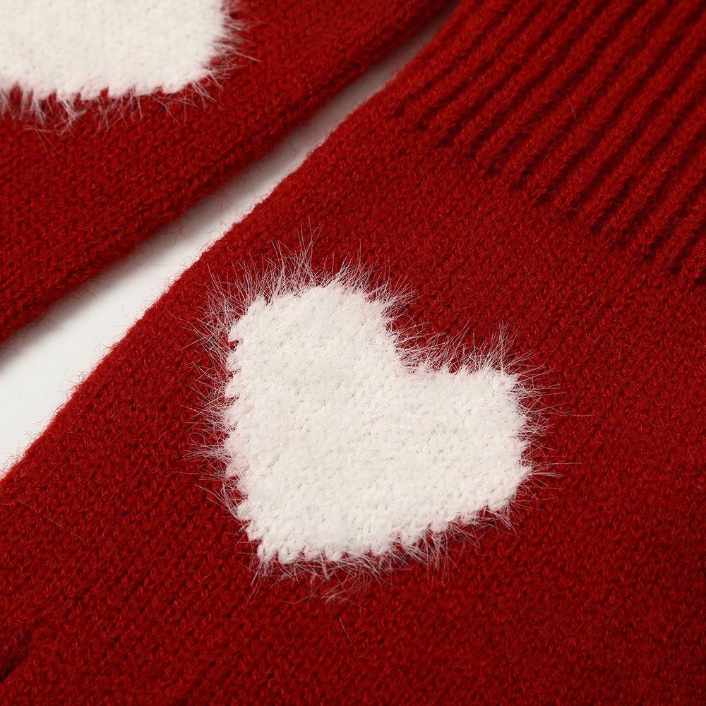 Cold Weather Korean Style Heart Gloves Touchscreen Thick Warm Knitted Gloves Coldproof Winter Mittens Autumn Winter