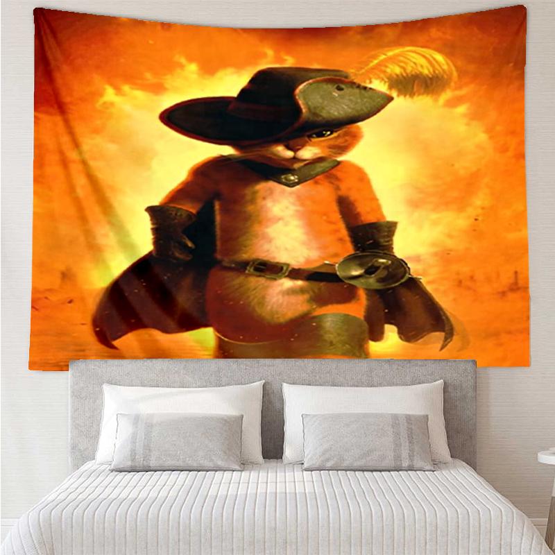 Puss In Boots Print Tapestry, Backdrop, Easy Setup, Ideal for Bedroom, Office & Living Room, with Aesthetic Wall Hanging Decor.