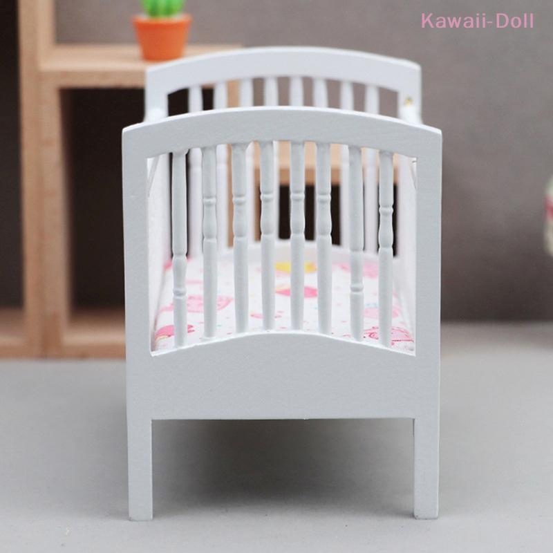 White Miniature Bed Baby Crib Baby Bed Model 1:12 Dollhouse Bedroom Furniture Decor Toy Doll House Accessories